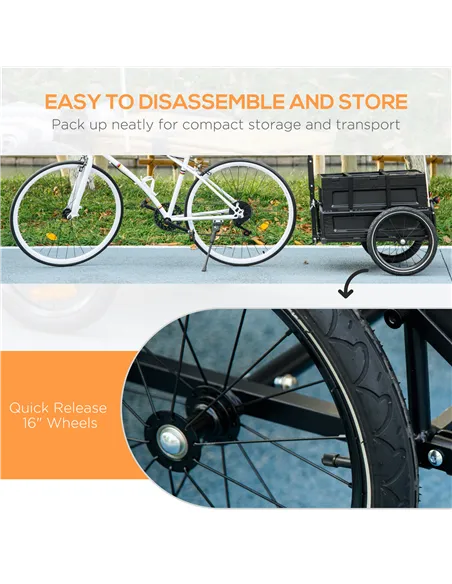 HOMCOM Steel Trailer for Bike, Bicycle Cargo Trailer with 65L Foldable Storage Box and Safe Reflectors, Max Load 40KG, Black