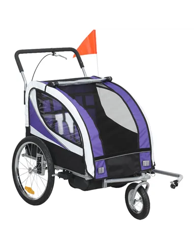 HOMCOM Baby Bike Trailer with 5 Point Harness, Steel Frame, Reflectors, Safety Flag, Hitch Coupler, Purple