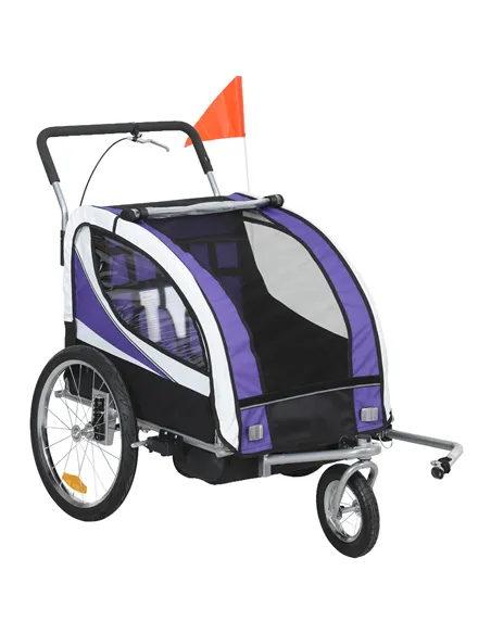 HOMCOM Baby Bike Trailer with 5 Point Harness, Steel Frame, Reflectors, Safety Flag, Hitch Coupler, Purple