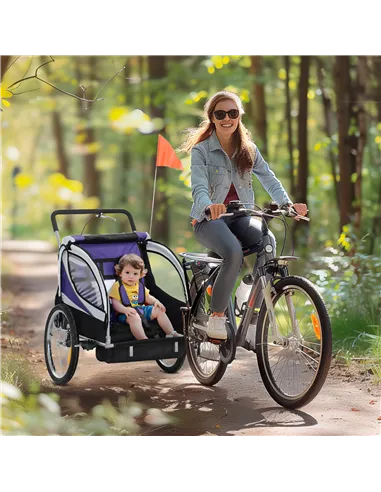 HOMCOM Baby Bike Trailer with 5 Point Harness, Steel Frame, Reflectors, Safety Flag, Hitch Coupler, Purple