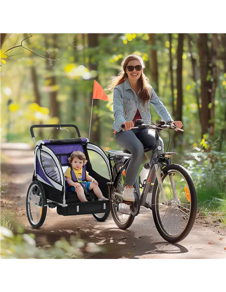 HOMCOM Baby Bike Trailer with 5 Point Harness, Steel Frame, Reflectors, Safety Flag, Hitch Coupler, Purple