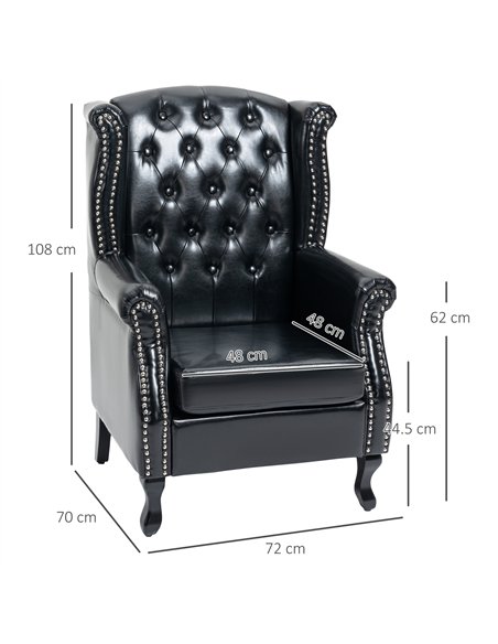 HOMCOM Wingback Accent Chair Tufted Chesterfield-style Armchair with Nail Head Trim for Living Room Bedroom Black