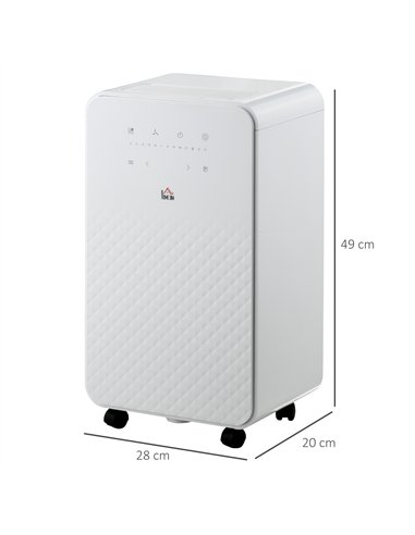 HOMCOM 2000mL Portable Dehumidifier with Air Purifier, 24H Timer, 5 Modes, 10L/Day, for Home Laundry, White