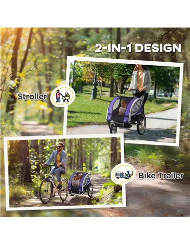 HOMCOM Baby Bike Trailer with 5 Point Harness, Steel Frame, Reflectors, Safety Flag, Hitch Coupler, Purple