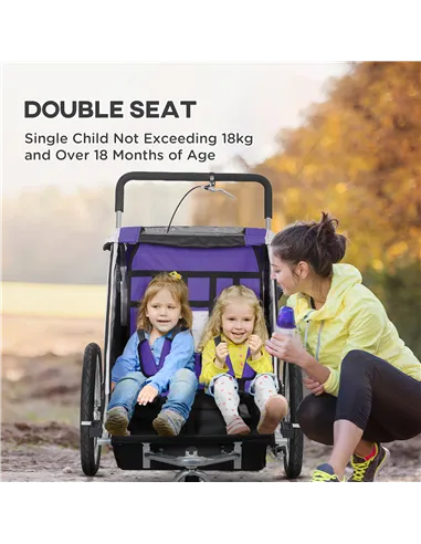 HOMCOM Baby Bike Trailer with 5 Point Harness, Steel Frame, Reflectors, Safety Flag, Hitch Coupler, Purple