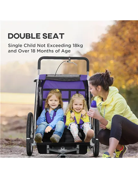 HOMCOM Baby Bike Trailer with 5 Point Harness, Steel Frame, Reflectors, Safety Flag, Hitch Coupler, Purple