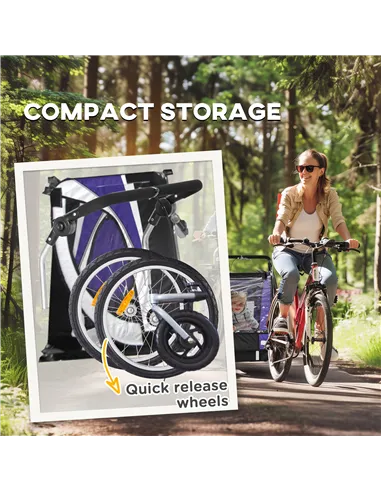 HOMCOM Baby Bike Trailer with 5 Point Harness, Steel Frame, Reflectors, Safety Flag, Hitch Coupler, Purple