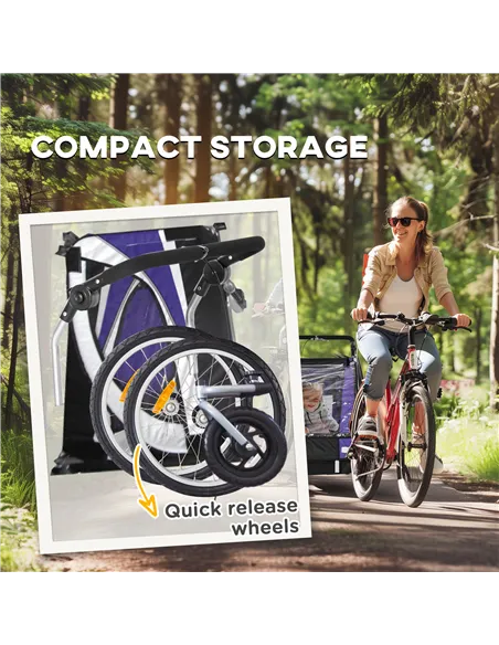 HOMCOM Baby Bike Trailer with 5 Point Harness, Steel Frame, Reflectors, Safety Flag, Hitch Coupler, Purple