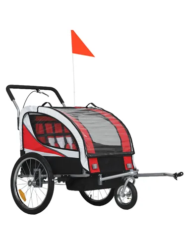 HOMCOM Baby Bike Trailer, Child Bicycle Trailer with 5 Point Harness, Steel Frame, Reflectors, Safety Flag, Hitch Coupler, Red