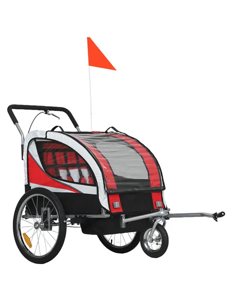 HOMCOM Baby Bike Trailer, Child Bicycle Trailer with 5 Point Harness, Steel Frame, Reflectors, Safety Flag, Hitch Coupler, Red