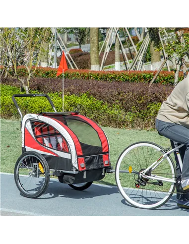HOMCOM Baby Bike Trailer, Child Bicycle Trailer with 5 Point Harness, Steel Frame, Reflectors, Safety Flag, Hitch Coupler, Red