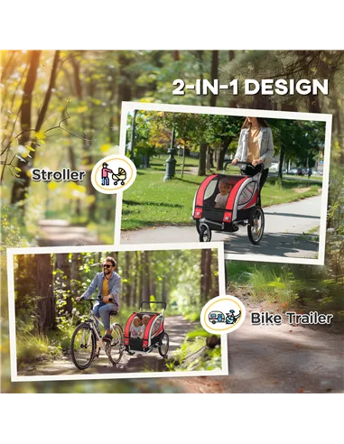 HOMCOM Baby Bike Trailer, Child Bicycle Trailer with 5 Point Harness, Steel Frame, Reflectors, Safety Flag, Hitch Coupler, Red