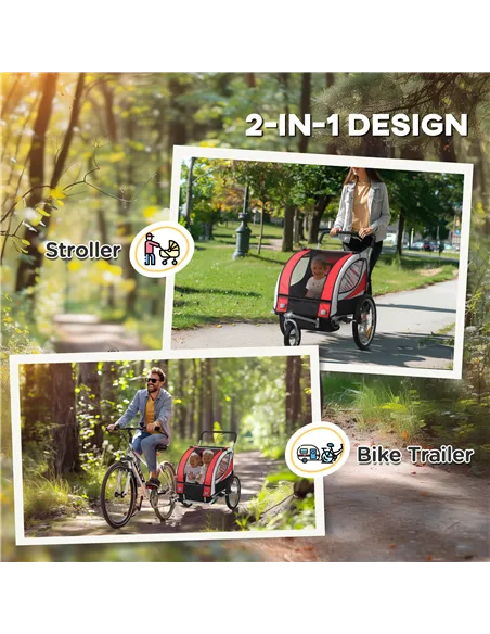 HOMCOM Baby Bike Trailer, Child Bicycle Trailer with 5 Point Harness, Steel Frame, Reflectors, Safety Flag, Hitch Coupler, Red