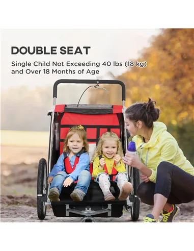 HOMCOM Baby Bike Trailer, Child Bicycle Trailer with 5 Point Harness, Steel Frame, Reflectors, Safety Flag, Hitch Coupler, Red