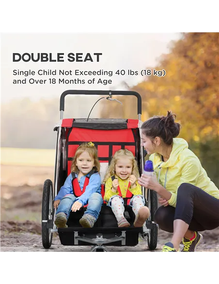 HOMCOM Baby Bike Trailer, Child Bicycle Trailer with 5 Point Harness, Steel Frame, Reflectors, Safety Flag, Hitch Coupler, Red