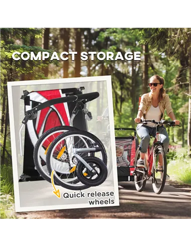 HOMCOM Baby Bike Trailer, Child Bicycle Trailer with 5 Point Harness, Steel Frame, Reflectors, Safety Flag, Hitch Coupler, Red