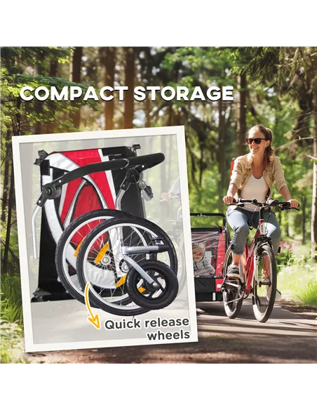 HOMCOM Baby Bike Trailer, Child Bicycle Trailer with 5 Point Harness, Steel Frame, Reflectors, Safety Flag, Hitch Coupler, Red