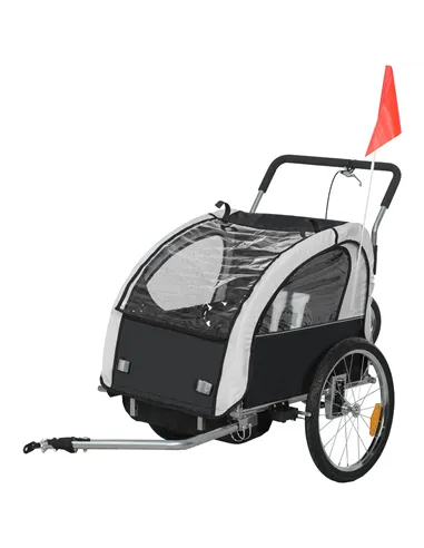HOMCOM 2 Seat Bike Trailer with 5 Point Harness, Baby Bike Stroller with Safety Flag, Reflectors, for 18+ Months, Black