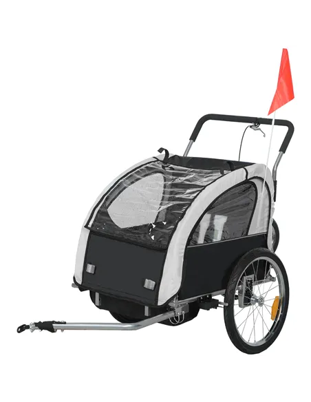 HOMCOM 2 Seat Bike Trailer with 5 Point Harness, Baby Bike Stroller with Safety Flag, Reflectors, for 18+ Months, Black