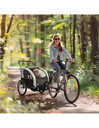 HOMCOM 2 Seat Bike Trailer with 5 Point Harness, Baby Bike Stroller with Safety Flag, Reflectors, for 18+ Months, Black