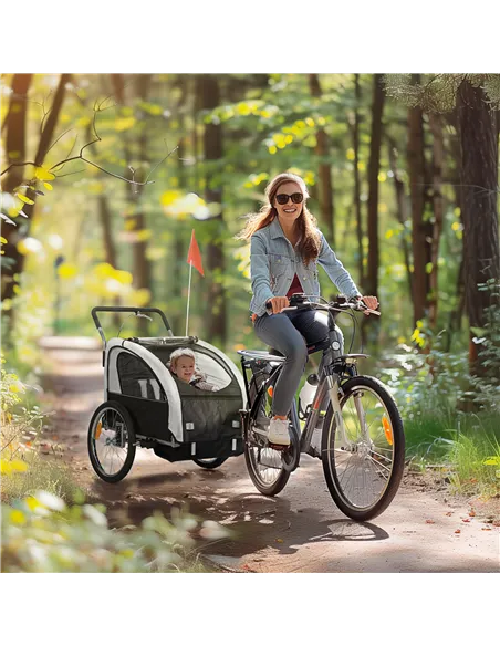 HOMCOM 2 Seat Bike Trailer with 5 Point Harness, Baby Bike Stroller with Safety Flag, Reflectors, for 18+ Months, Black