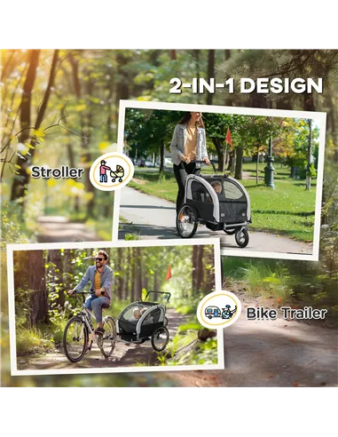 HOMCOM 2 Seat Bike Trailer with 5 Point Harness, Baby Bike Stroller with Safety Flag, Reflectors, for 18+ Months, Black