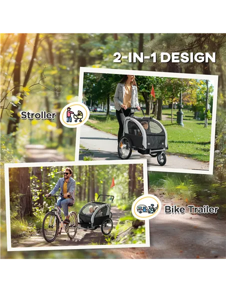 HOMCOM 2 Seat Bike Trailer with 5 Point Harness, Baby Bike Stroller with Safety Flag, Reflectors, for 18+ Months, Black