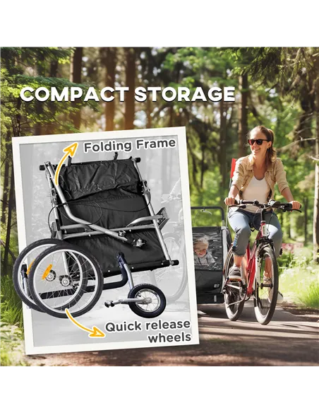 HOMCOM 2 Seat Bike Trailer with 5 Point Harness, Baby Bike Stroller with Safety Flag, Reflectors, for 18+ Months, Black