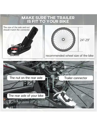 HOMCOM 2 Seat Bike Trailer with 5 Point Harness, Baby Bike Stroller with Safety Flag, Reflectors, for 18+ Months, Black