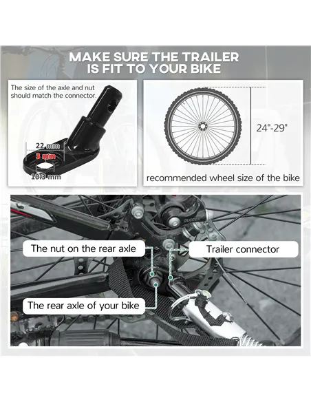 HOMCOM 2 Seat Bike Trailer with 5 Point Harness, Baby Bike Stroller with Safety Flag, Reflectors, for 18+ Months, Black