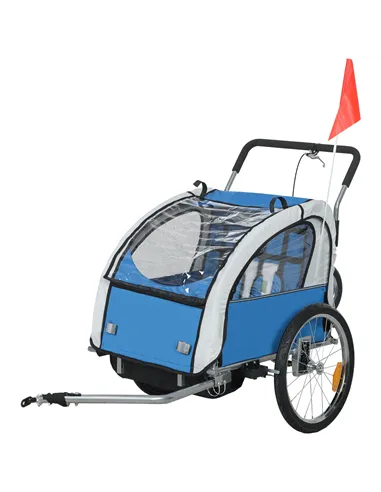 HOMCOM 2 Seat Bike Trailer with 5 Point Harness, Baby Bike Stroller with Safety Flag, Reflectors, for 18+ Months, Blue