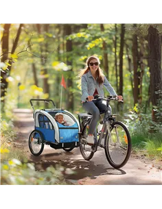 HOMCOM 2 Seat Bike Trailer with 5 Point Harness, Baby Bike Stroller with Safety Flag, Reflectors, for 18+ Months, Blue 2
