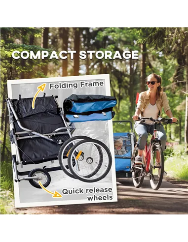 HOMCOM 2 Seat Bike Trailer with 5 Point Harness, Baby Bike Stroller with Safety Flag, Reflectors, for 18+ Months, Blue