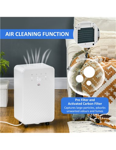 HOMCOM 2000mL Portable Dehumidifier with Air Purifier, 24H Timer, 5 Modes, 10L/Day, for Home Laundry, White