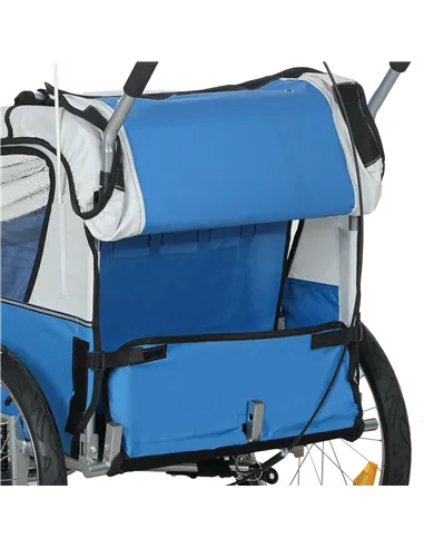 HOMCOM 2 Seat Bike Trailer with 5 Point Harness, Baby Bike Stroller with Safety Flag, Reflectors, for 18+ Months, Blue