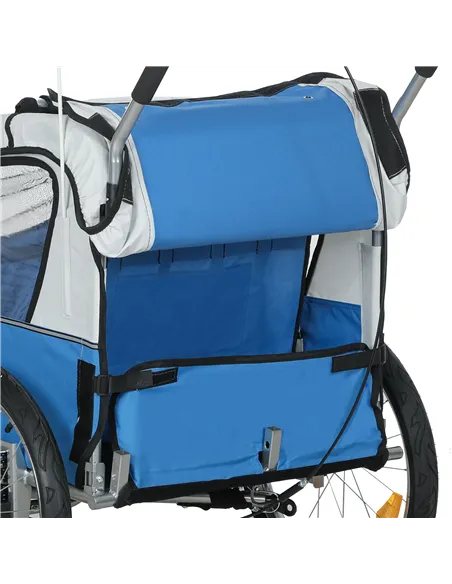 HOMCOM 2 Seat Bike Trailer with 5 Point Harness, Baby Bike Stroller with Safety Flag, Reflectors, for 18+ Months, Blue