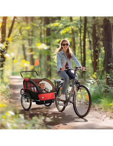 HOMCOM 2 Seat Bike Trailer with 5 Point Harness, Baby Bike Stroller with Safety Flag, Reflectors, for 18+ Months, Red
