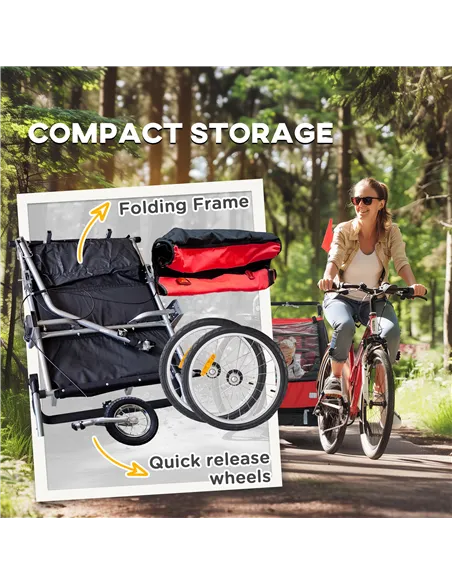 HOMCOM 2 Seat Bike Trailer with 5 Point Harness, Baby Bike Stroller with Safety Flag, Reflectors, for 18+ Months, Red