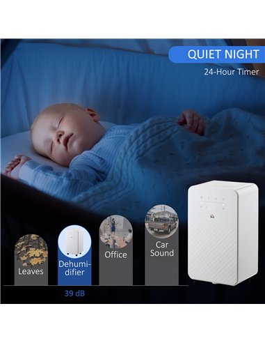 HOMCOM 2000mL Portable Dehumidifier with Air Purifier, 24H Timer, 5 Modes, 10L/Day, for Home Laundry, White