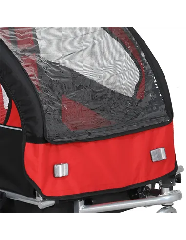 HOMCOM 2 Seat Bike Trailer with 5 Point Harness, Baby Bike Stroller with Safety Flag, Reflectors, for 18+ Months, Red