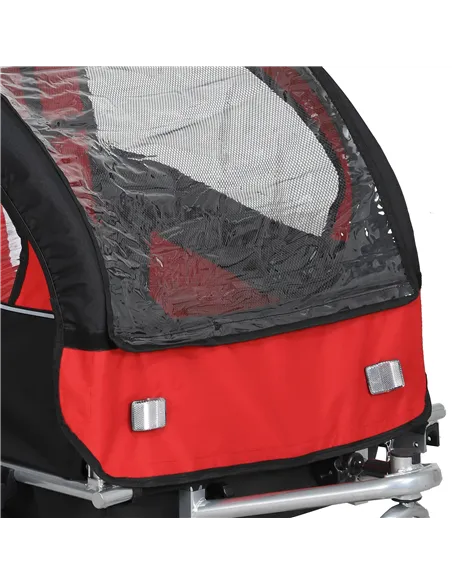 HOMCOM 2 Seat Bike Trailer with 5 Point Harness, Baby Bike Stroller with Safety Flag, Reflectors, for 18+ Months, Red