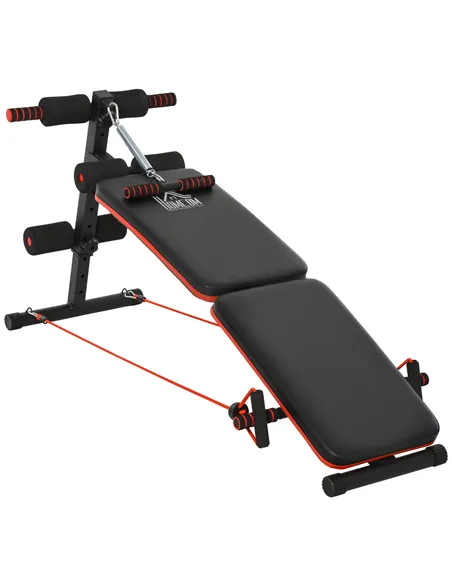 HOMCOM Sit Up Bench Core Workout Adjustable Thigh Support Foldable for Home Gym w/ Arm Pulling Rope Black