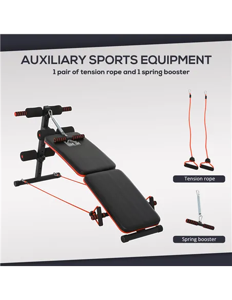 HOMCOM Sit Up Bench Core Workout Adjustable Thigh Support Foldable for Home Gym w/ Arm Pulling Rope Black