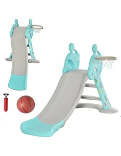 HOMCOM Kids Slide 2 in 1 Toddler Freestanding slide with Basketball Hoop Indoor/Outdoor Use Deer Shaped for 18 months -4 Years O