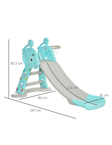 HOMCOM Kids Slide 2 in 1 Toddler Freestanding slide with Basketball Hoop Indoor/Outdoor Use Deer Shaped for 18 months -4 Years O