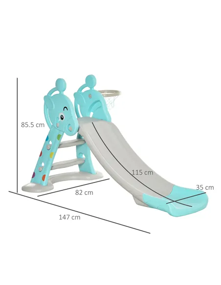 HOMCOM Kids Slide 2 in 1 Toddler Freestanding slide with Basketball Hoop Indoor/Outdoor Use Deer Shaped for 18 months -4 Years O