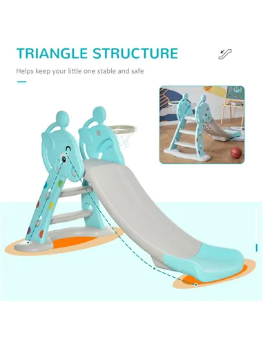 HOMCOM Kids Slide 2 in 1 Toddler Freestanding slide with Basketball Hoop Indoor/Outdoor Use Deer Shaped for 18 months -4 Years O