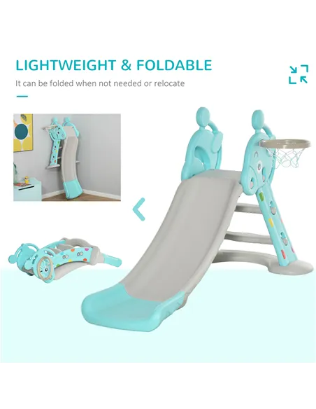 HOMCOM Kids Slide 2 in 1 Toddler Freestanding slide with Basketball Hoop Indoor/Outdoor Use Deer Shaped for 18 months -4 Years O