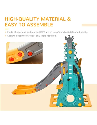 HOMCOM 3-IN-1 Kids Swing and Slide Set with Basketball Hoop Slide Swing Adjustable Seat Height Toddler Playground Activity Cente