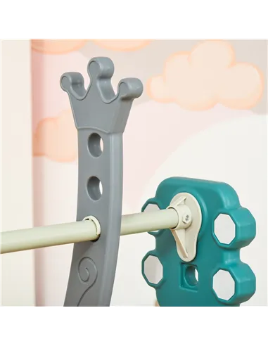 HOMCOM 3-IN-1 Kids Swing and Slide Set with Basketball Hoop Slide Swing Adjustable Seat Height Toddler Playground Activity Cente